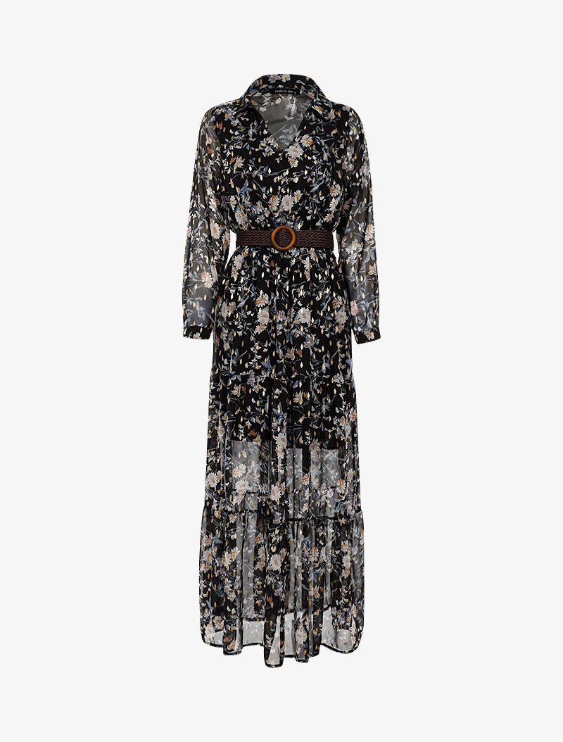 Robe bohème imprimé fleurs des champs - noir - 1