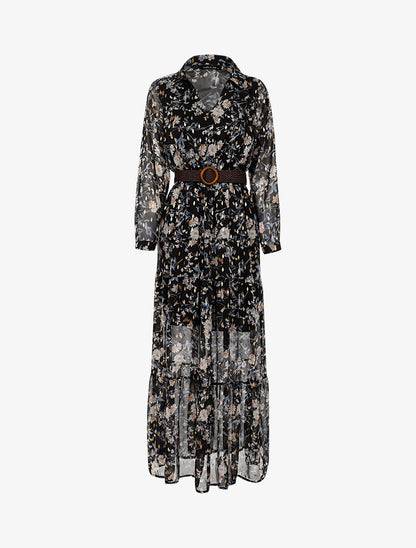 Robe bohème imprimé fleurs des champs - noir - 1