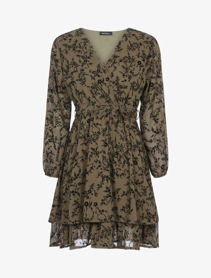Robe patineuse effet velours fleurie - taupe - 3