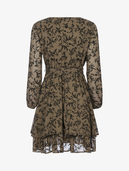 Robe patineuse effet velours fleurie - taupe - 2