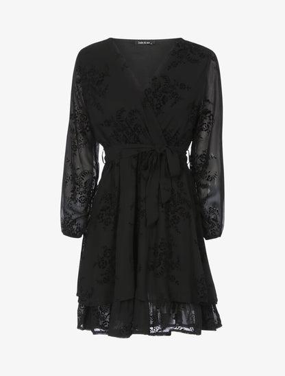 Robe patineuse effet velours et fleurs graphiques - noir - 3