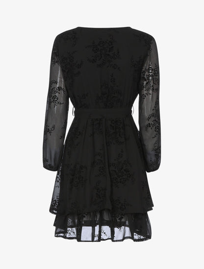 Robe patineuse effet velours et fleurs graphiques - noir - 2