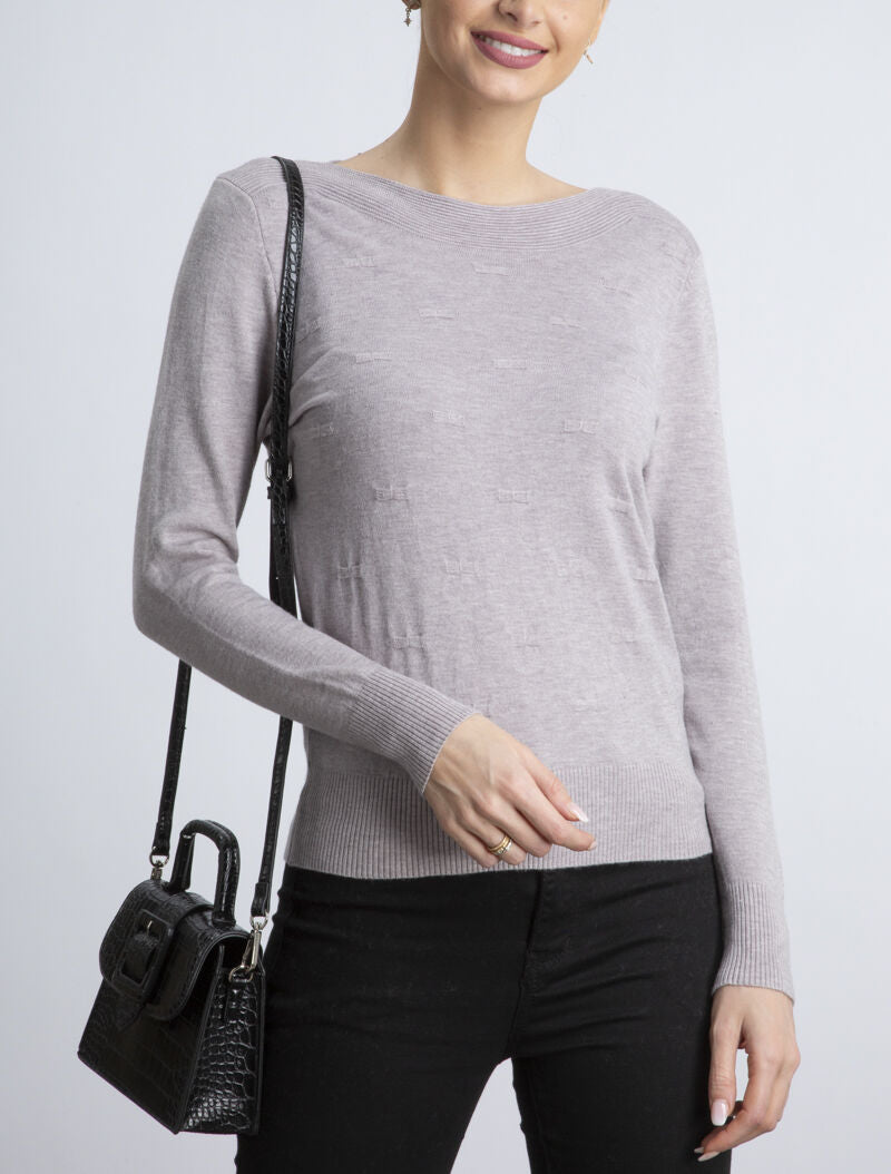 Pull fin à relief style flots - gris chiné - 1