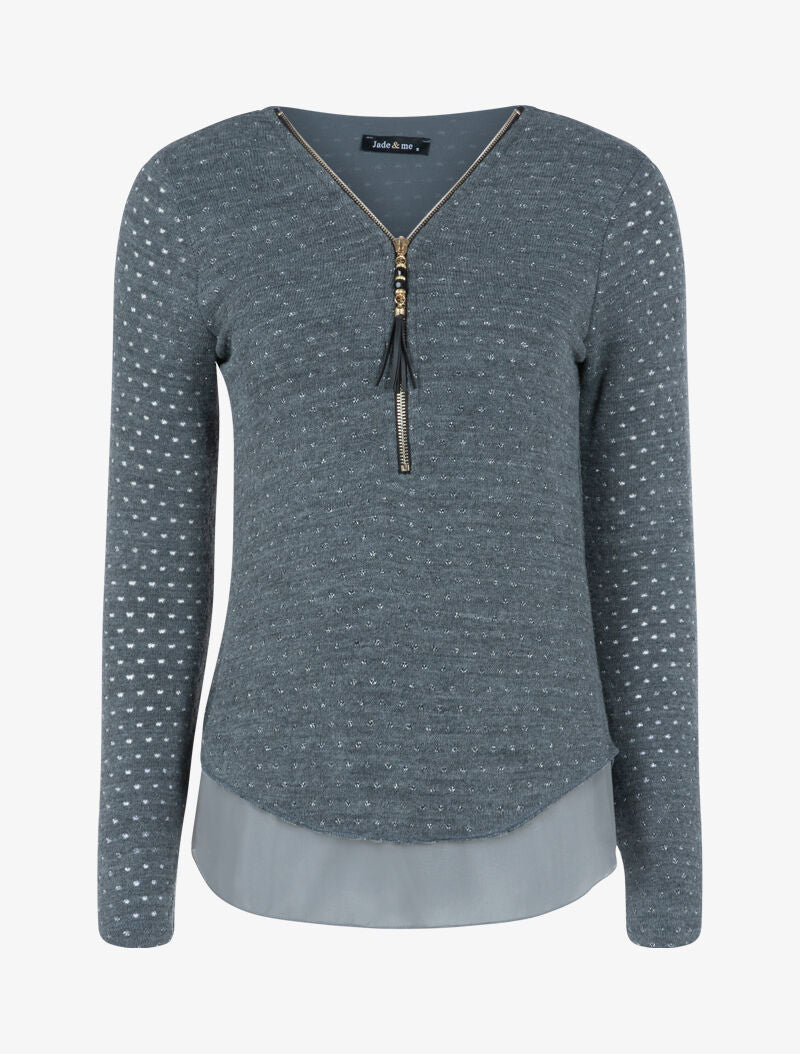 Top en maille à imprimé moucheté brillant - gris foncé - 3