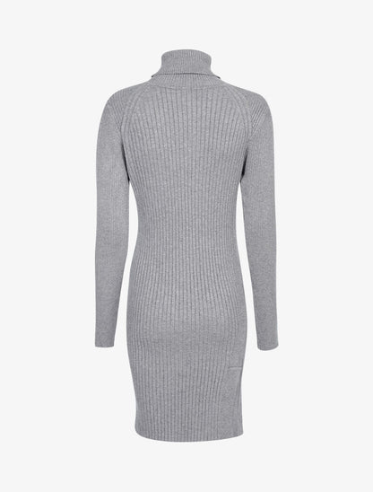 Robe-pull côtelée à bord fendu - gris chiné - 2