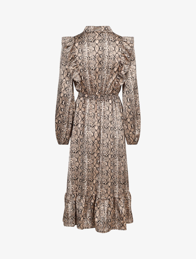 Jurk met ruches en slangenprint beige Inspee Inspee