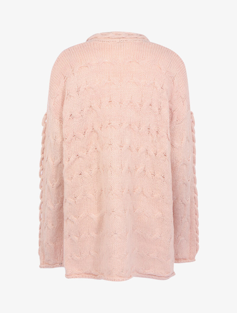 Gilet ouvert en maille tressée - rose - 2