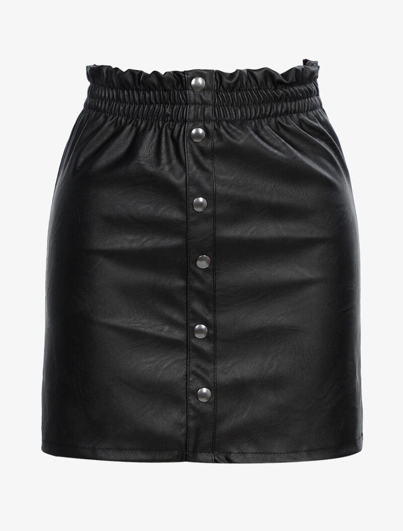 Jupe basique en simili à taille froncée - noir - 1