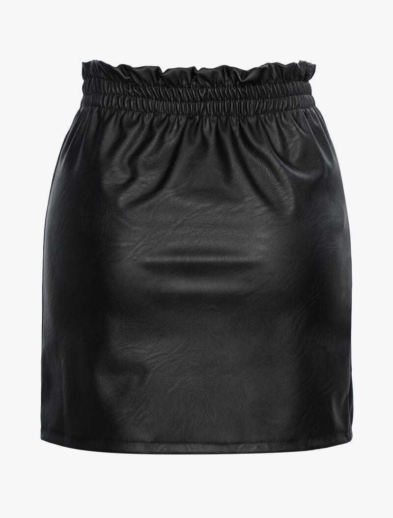 Jupe basique en simili à taille froncée - noir - 2