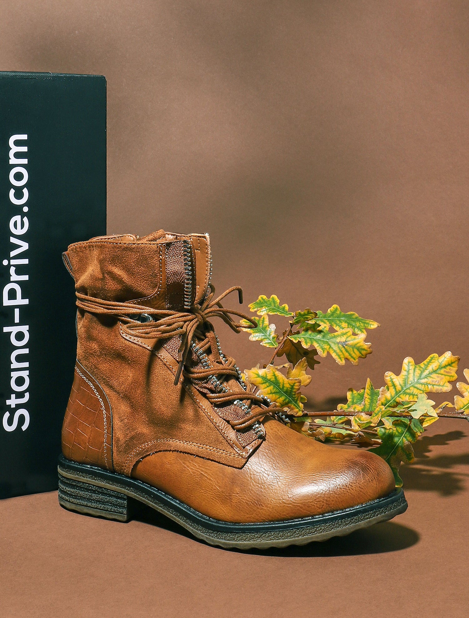 Boots bimatière à lacets - camel - 6