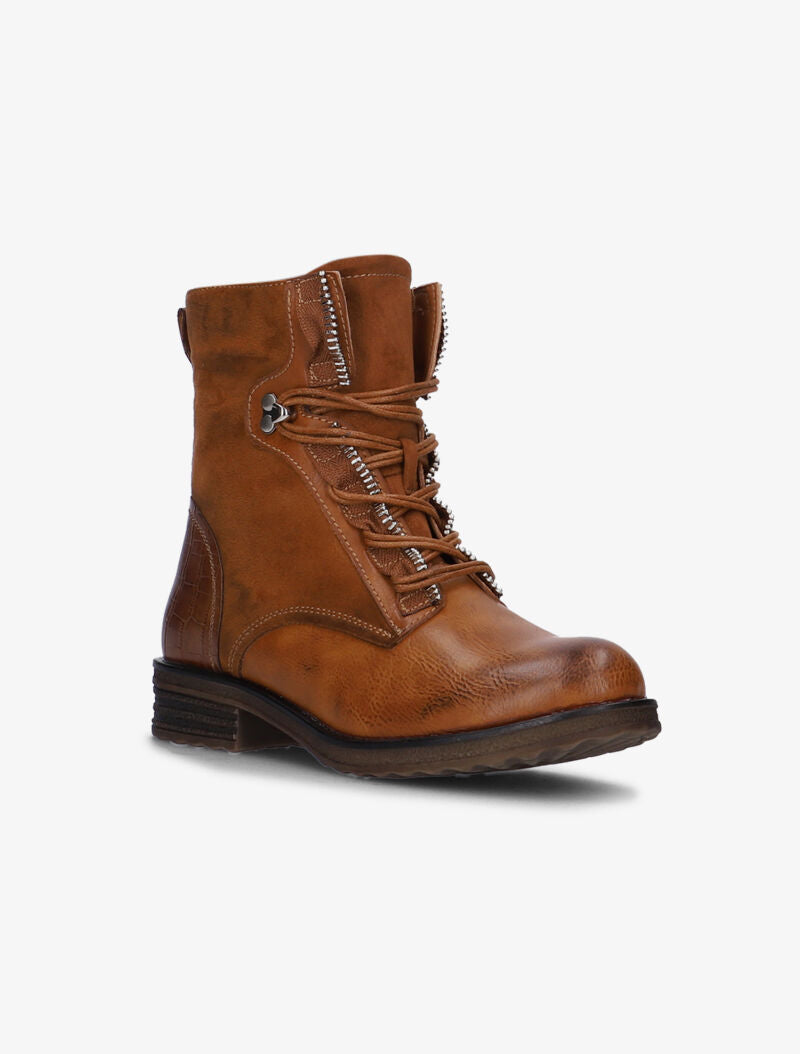 Boots bimatière à lacets - camel - 3