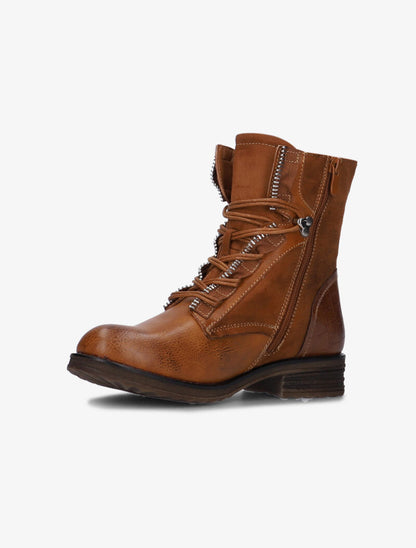 Boots bimatière à lacets - camel - 4