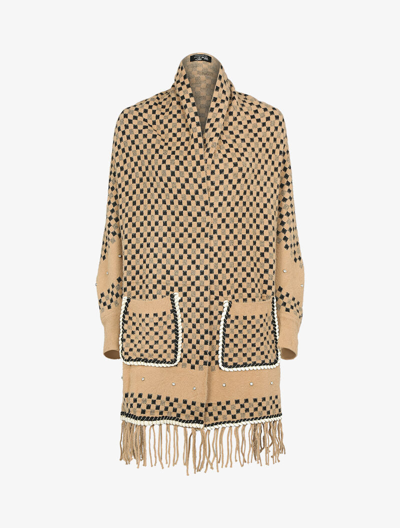 Gilet jeté à imprimé damier - taupe - 1