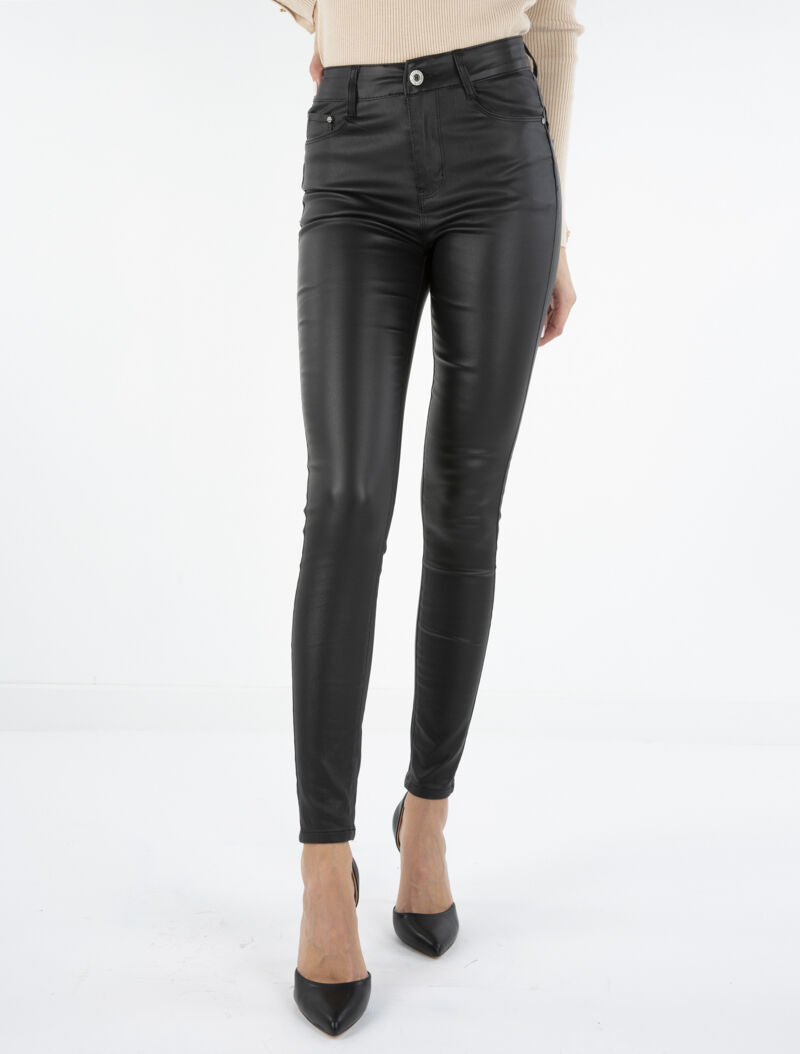 Jean slim en simili - noir - 1