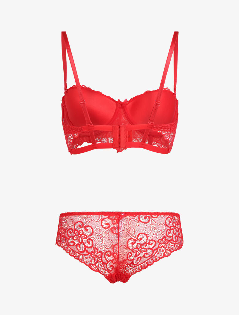 Ensemble à dentelle à fleurs et arabesques - rouge - 2