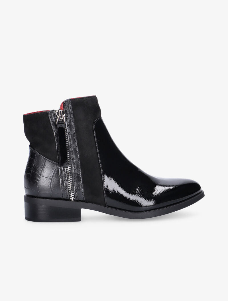 Boots bimatière vernies à contrefort croco - noir - 1