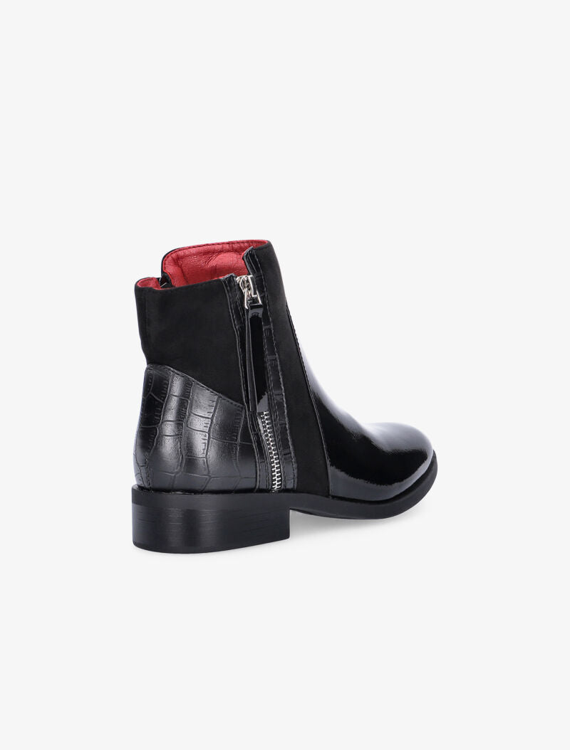 Boots bimatière vernies à contrefort croco - noir - 4