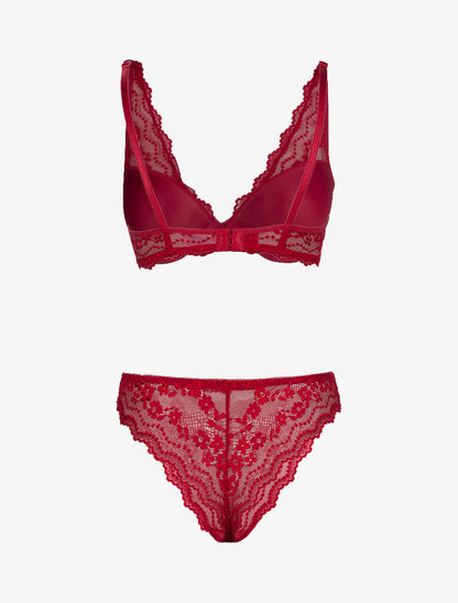 Ensemble soutien gorge ampliforme en dentelle fleurie - rouge - 2