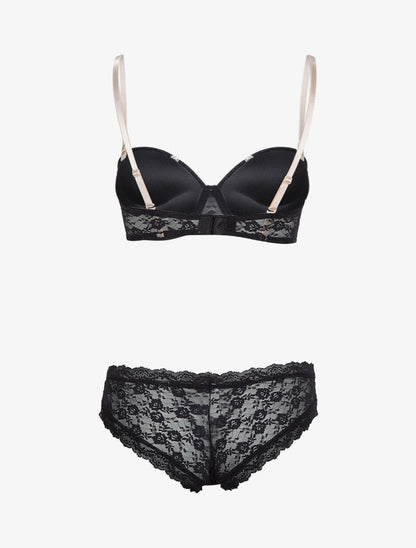 Ensemble emboitant en dentelle à bandes contrastantes - noir - 2