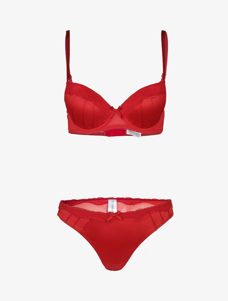 Ensemble push up satiné - rouge - 1