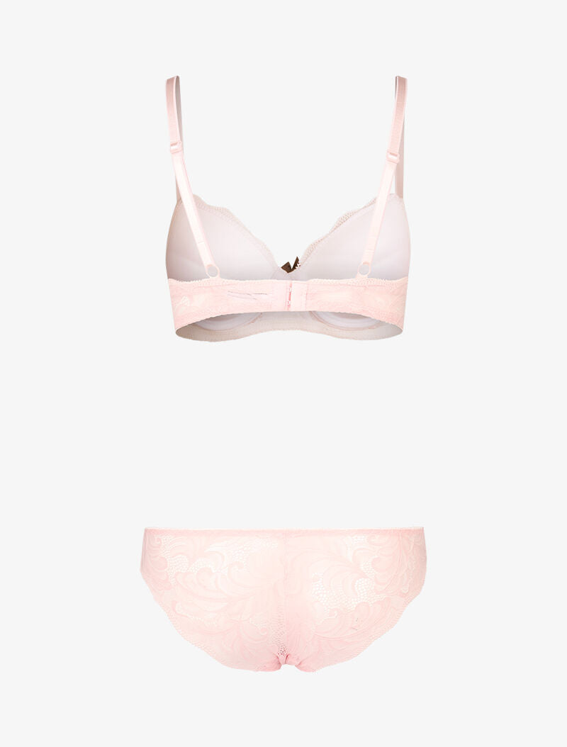 Ensemble push up en dentelle festonnée - rose - 2