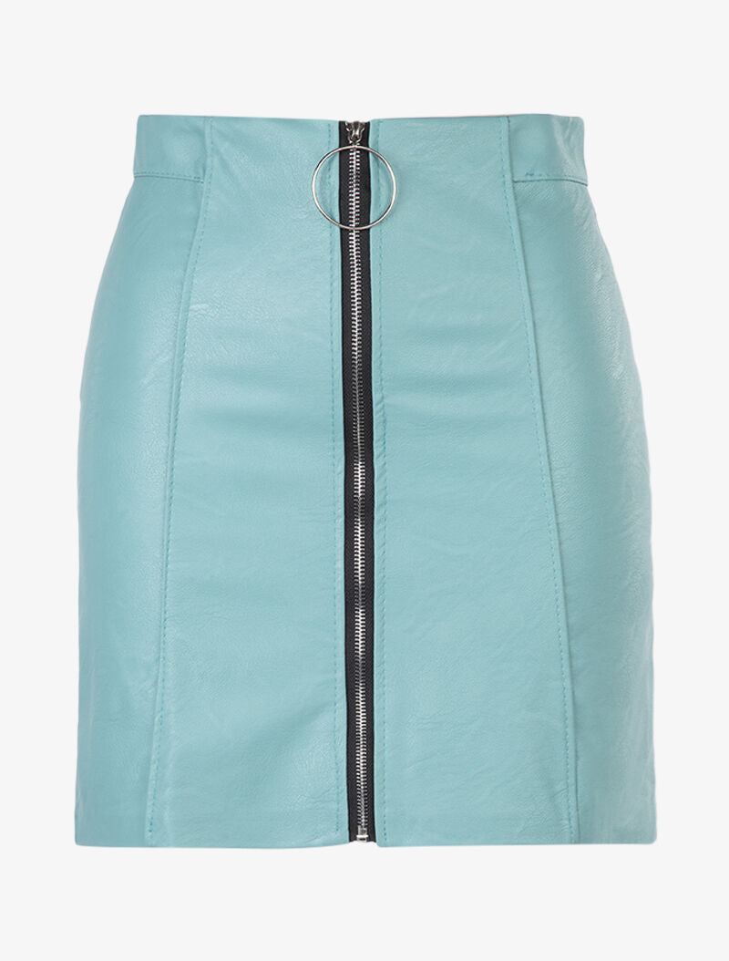 Jupe droite zippée en simili - turquoise - 3