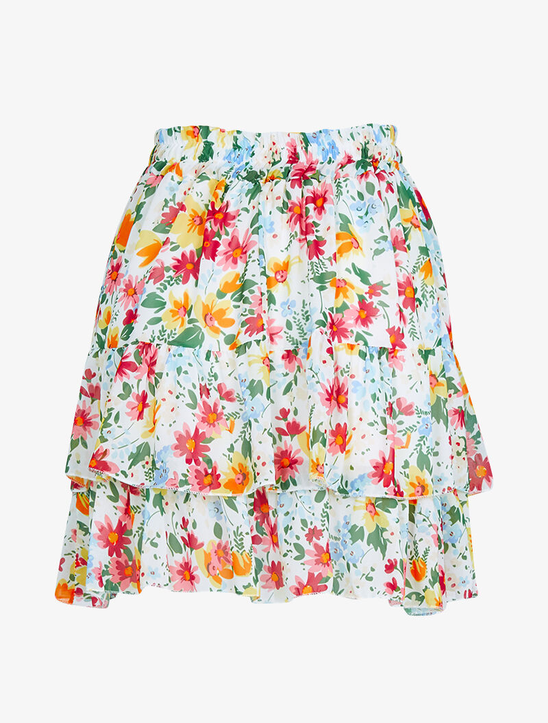 Mini jupe à volants superposés imprimé fleurs - blanc - 2