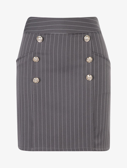 Jupe boutonnée à fines rayures et poches plaquées - gris - 1
