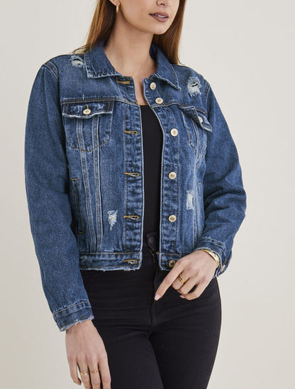 Veste en jean à déchirures - bleu denim - 1