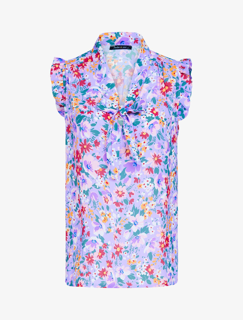 Top fleuri à emmanchures volantées - lilas - 3