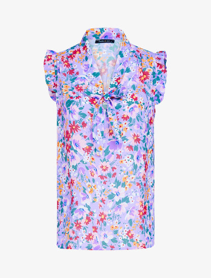 Top fleuri à emmanchures volantées - lilas - 3