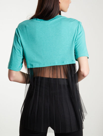 T-shirt fluide à dos en tulle - vert menthe - 2