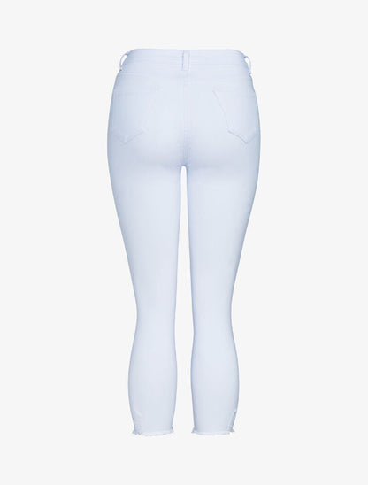 Jean 7/8 met slijtagedetails en rafelige randen - wit