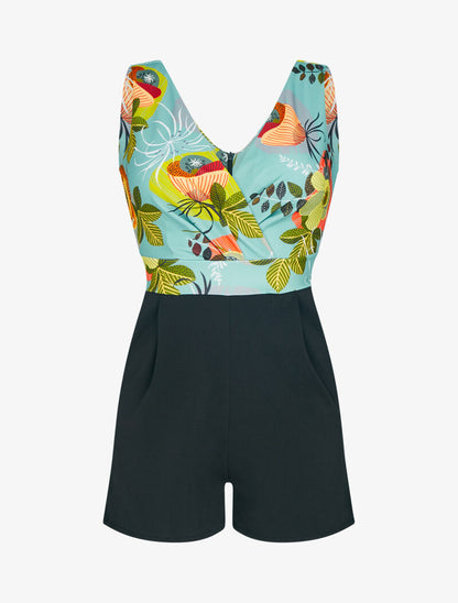 Combishort à buste imprimé floral - turquoise - 4
