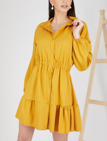 Robe patineuse boutonnée - moutarde - 4