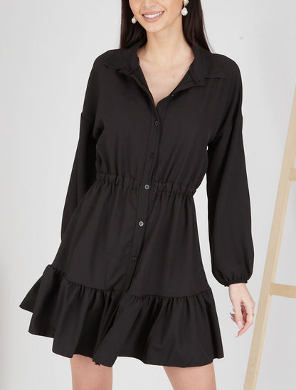 Robe patineuse boutonnée - noir - 4