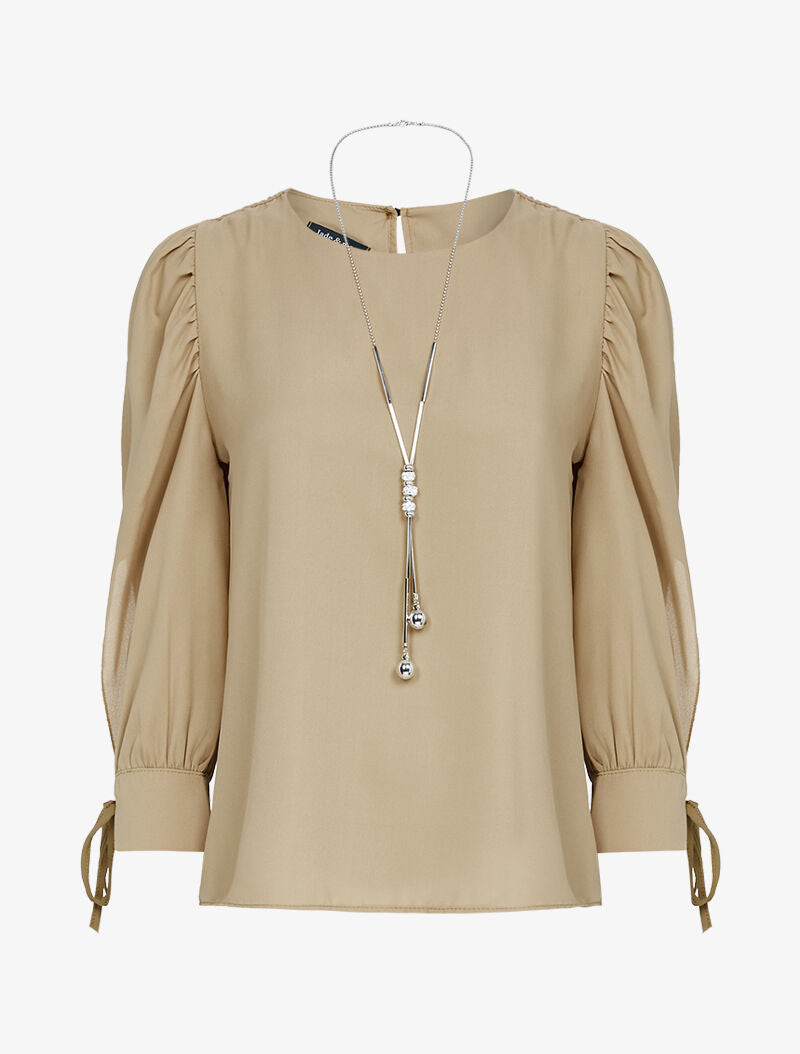 Blouse à manches bouffantes - camel - 1