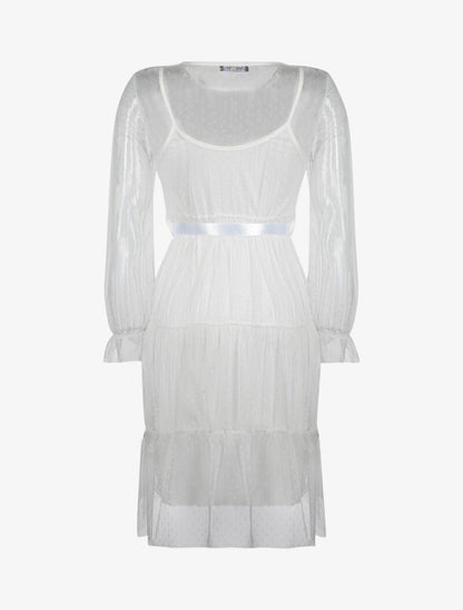 Robe en résille et pois - blanc - 2