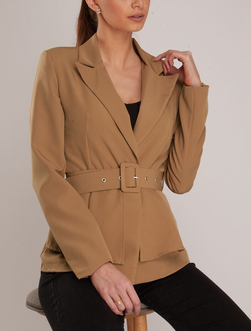 Blazer cintré à basques - camel - 4