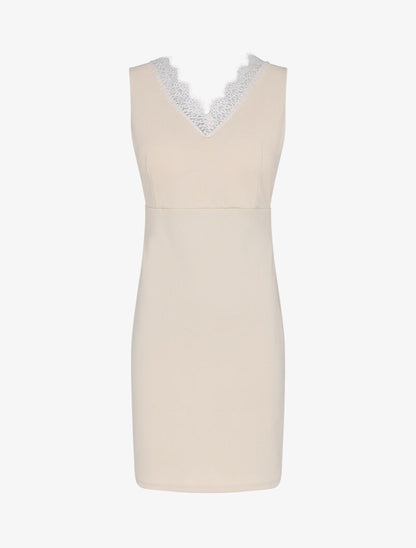 Robe moulante à détails dentelle - beige - 3