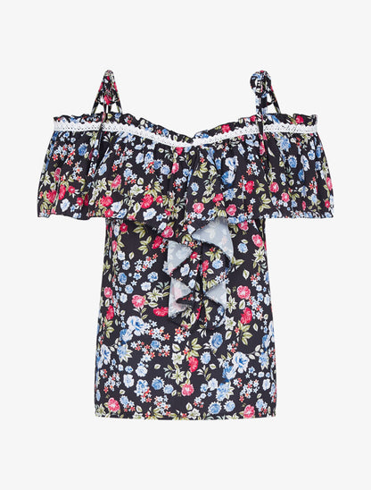 Top fleuri à épaules nues - noir - 3