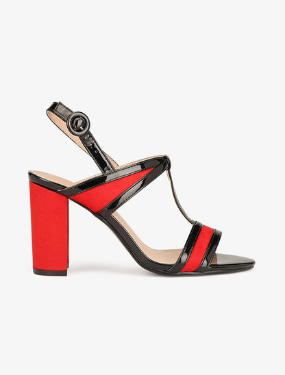 Sandales bimatière à bride en T - rouge/noir - 2