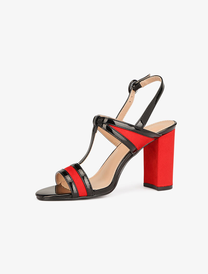 Sandales bimatière à bride en T - rouge/noir - 4