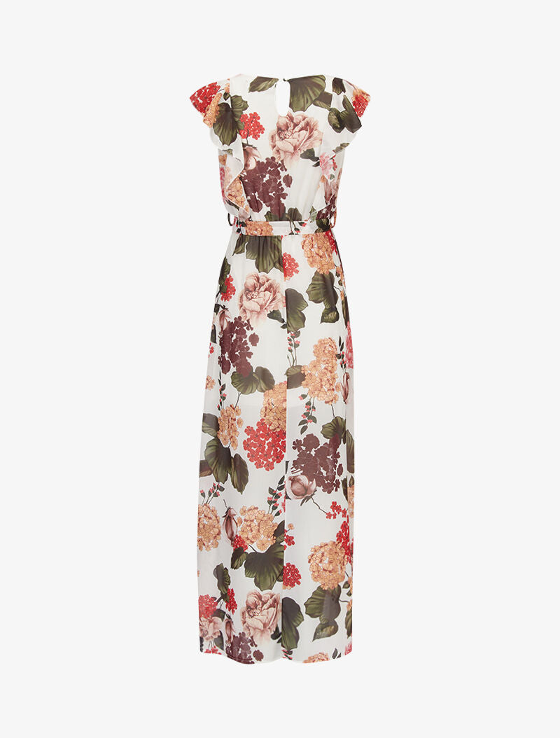Robe fleurie à buste volanté - ecru - 3