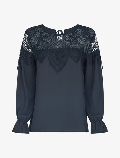 Blouse à empiècement dentelle - noir - 1