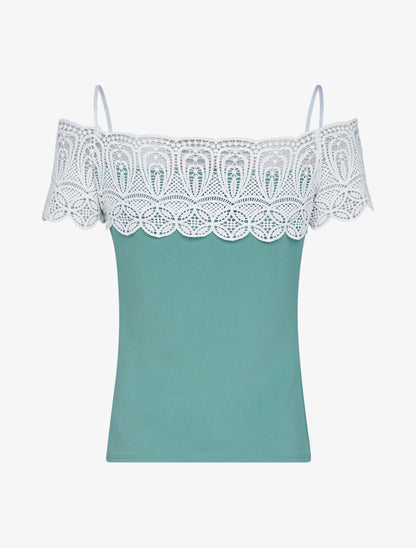 Top à encolure en crochet - vert - 3
