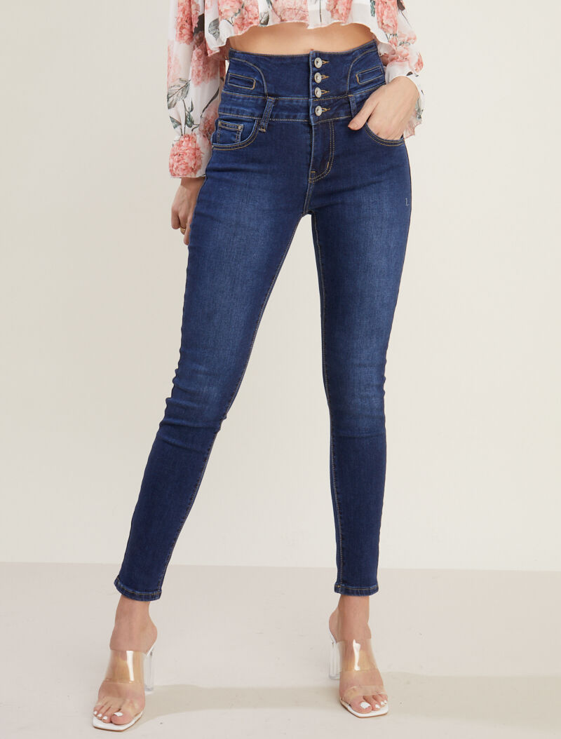 Jean à taille empire élastiquée - denim foncé - 5