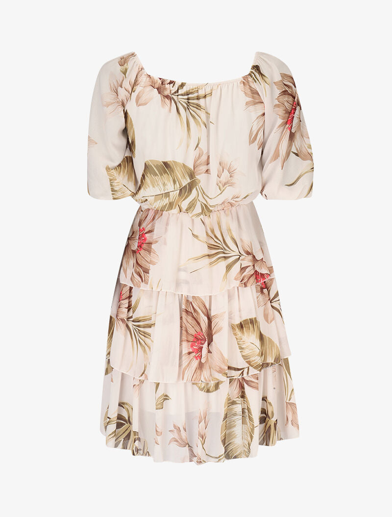 Robe volantée à imprimé floral - ecru - 2