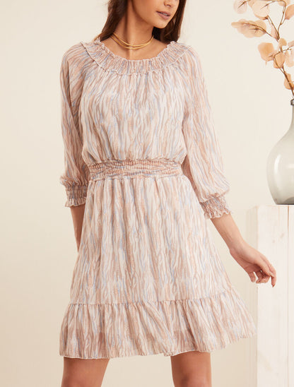 Robe à col bardot et imprimés - beige - 1