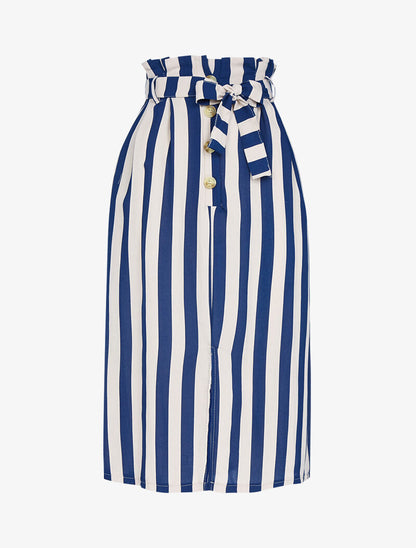 Jupe midi à rayures - marine - 1